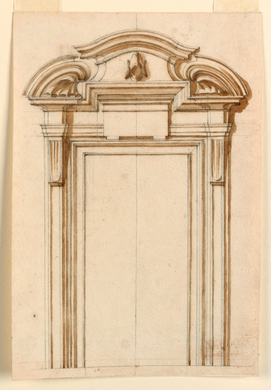 Desenho, Alçado de uma caixa de porta, 1750-75 de Filippo Marchionni
