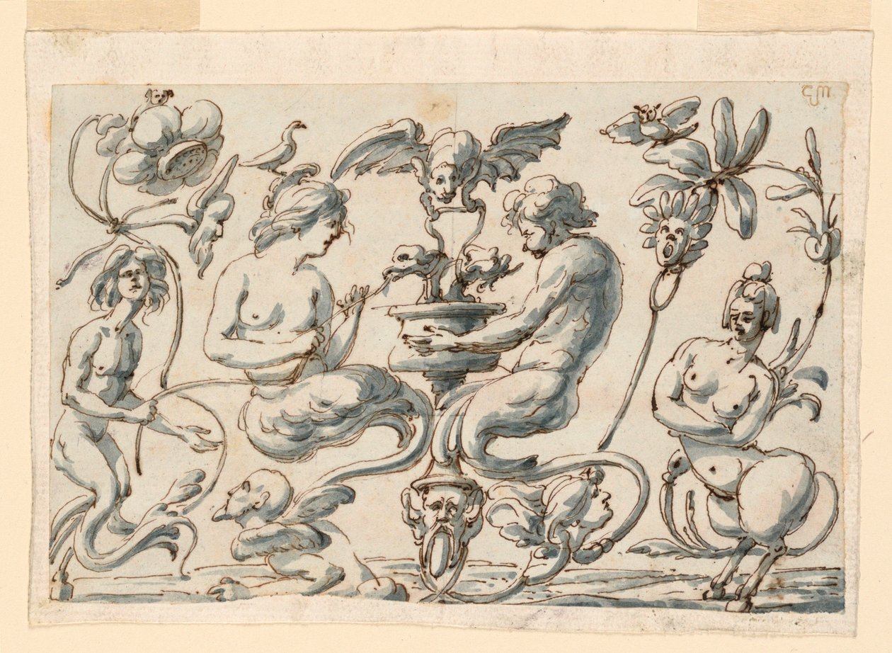 Desenho, Grotesco para um painel oblongo, 1730-50 de Filippo Marchionni