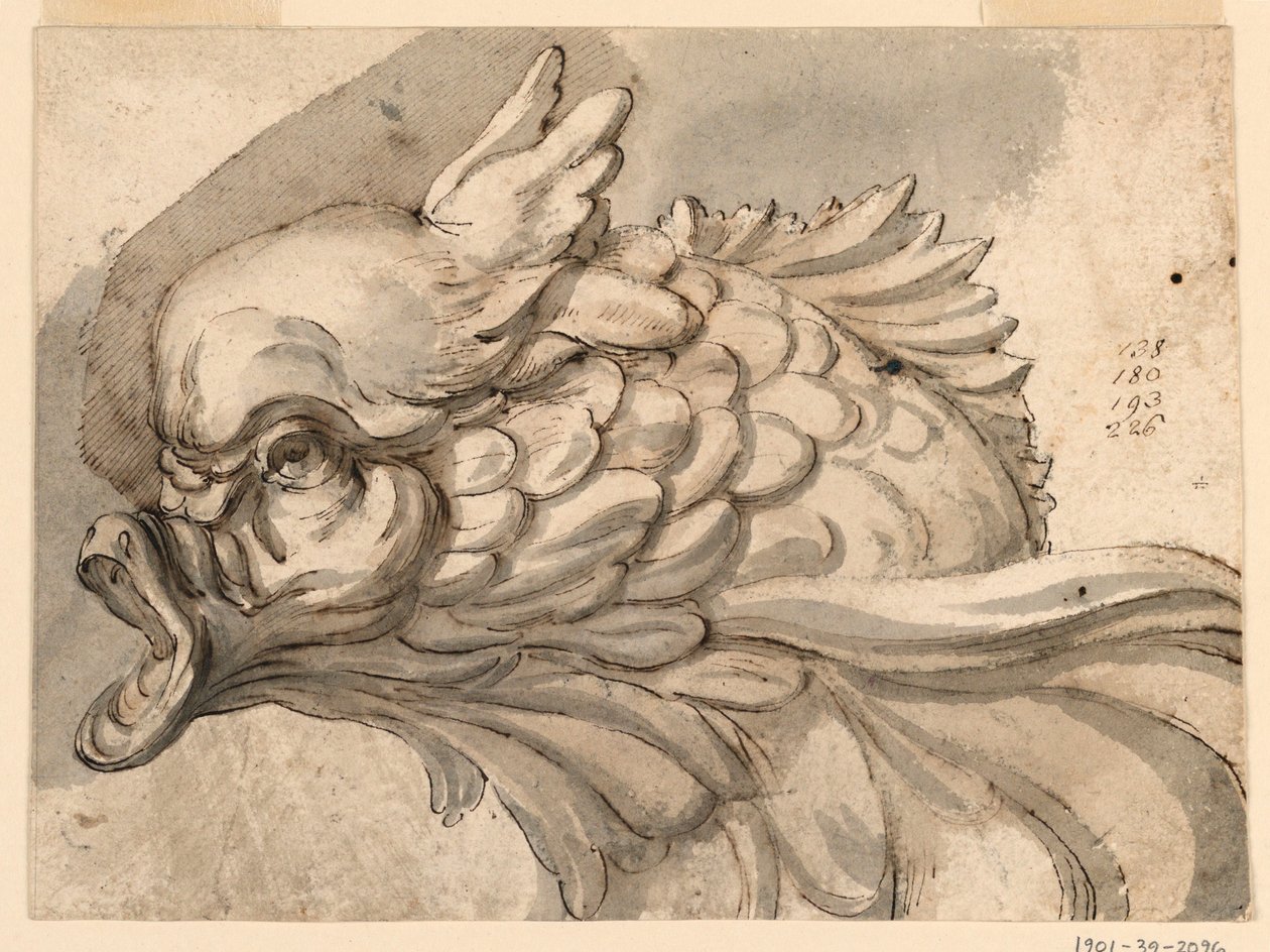 Desenho, Cabeça de um golfinho, ca. 1775 de Filippo Marchionni