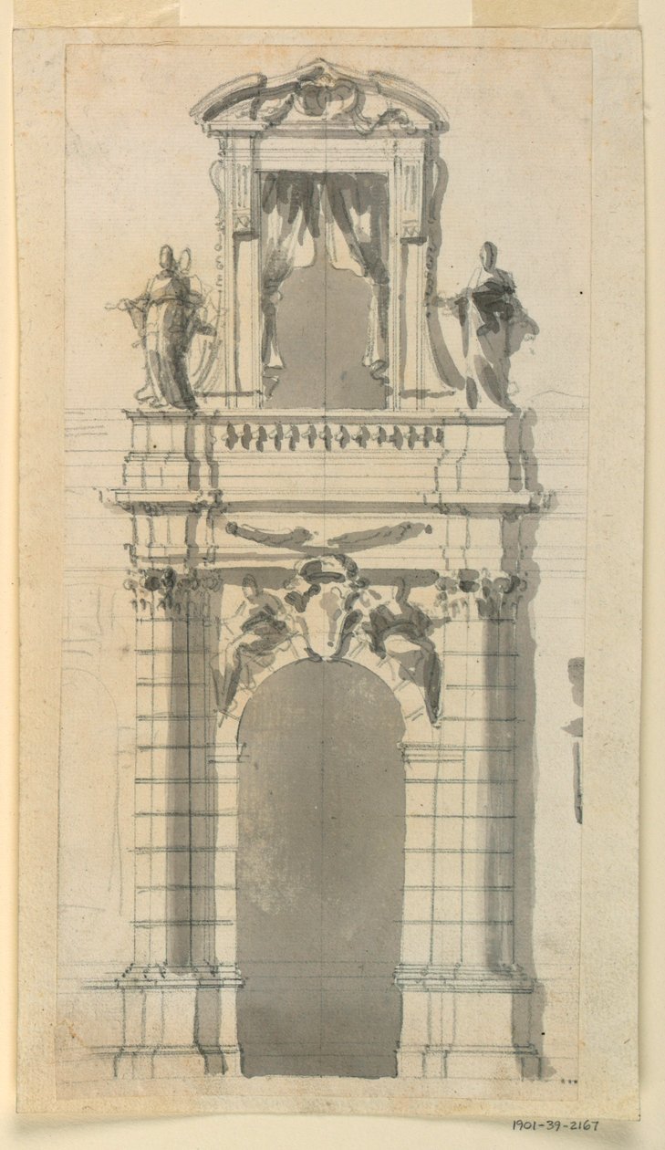 Desenho, O alçado da parte central inferior de uma mansão da cidade, 1770-85 de Filippo Marchionni