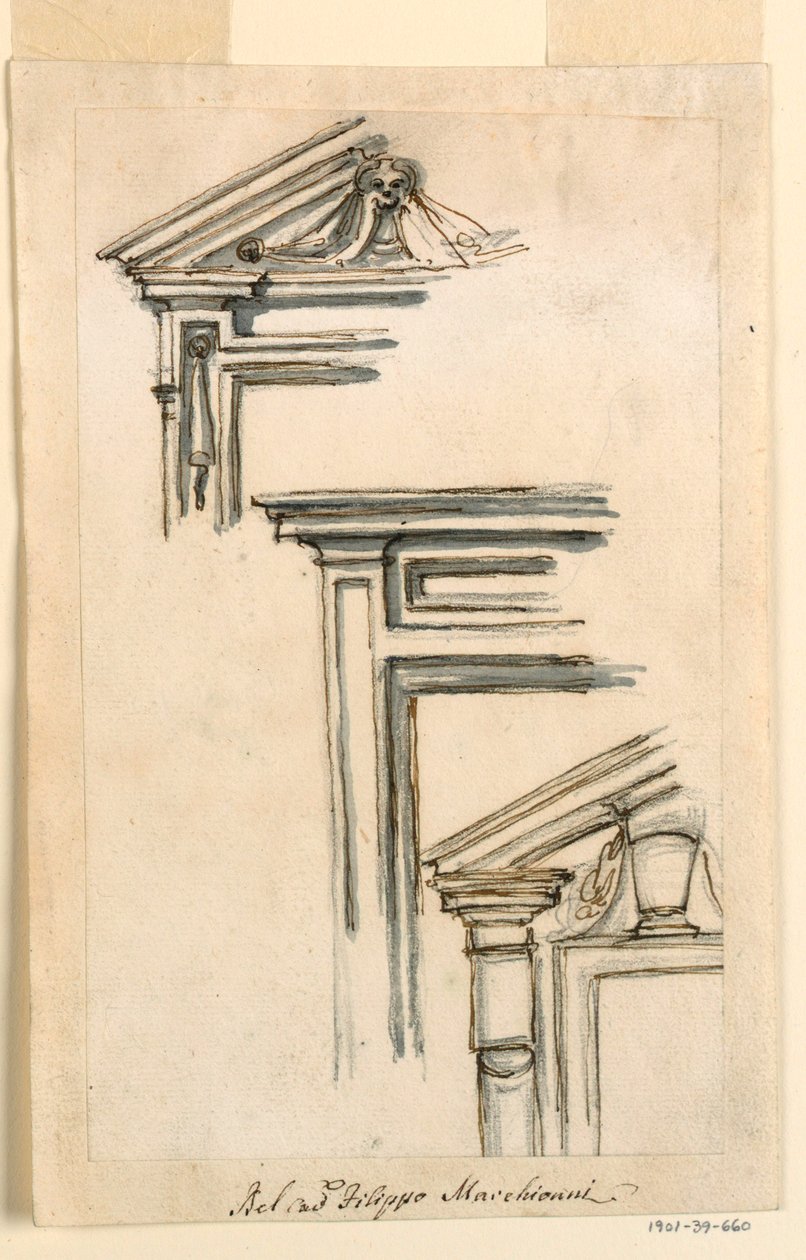 Desenho, Três Caixas de Janelas ou Portas, ca. 1770 de Filippo Marchionni