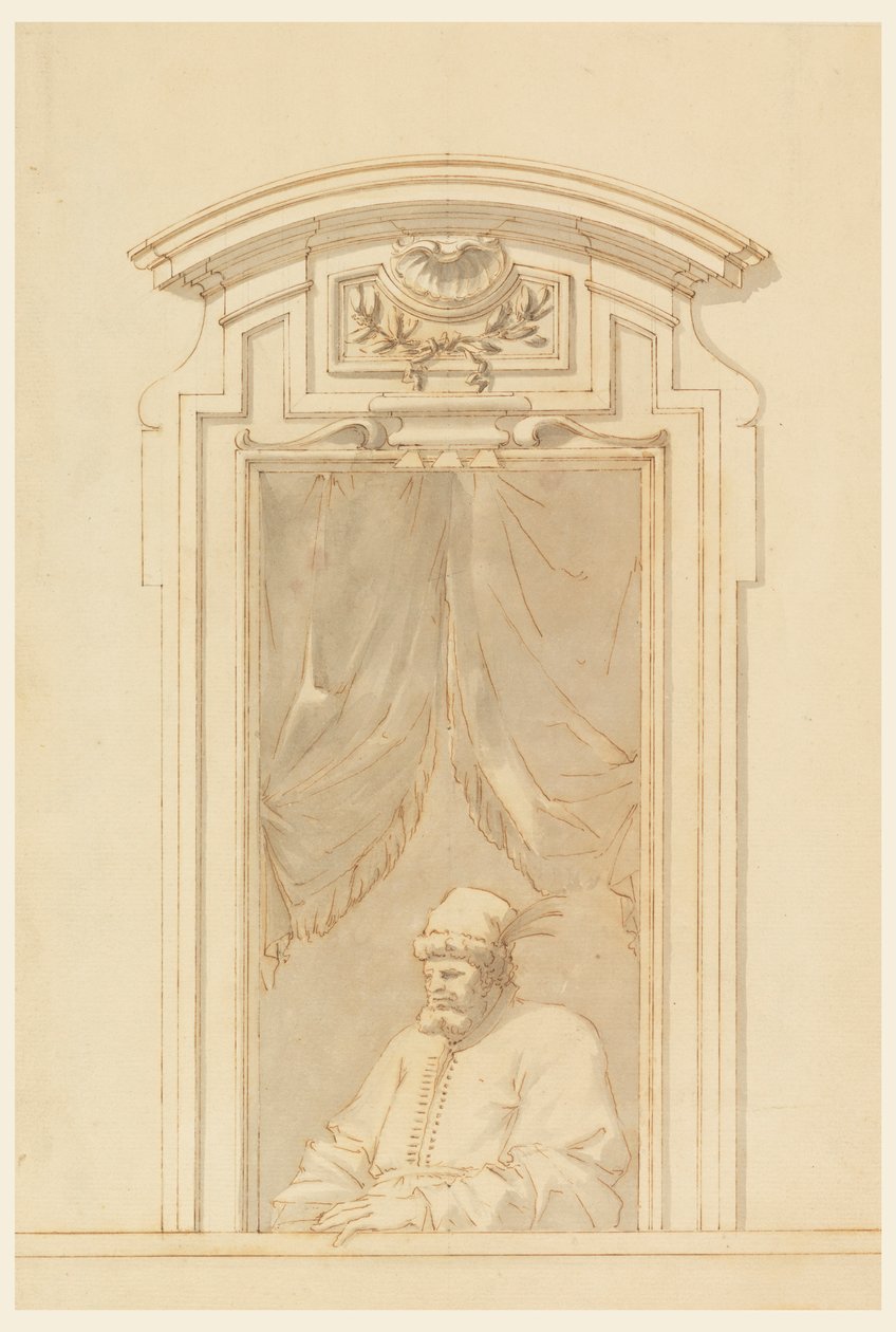 Desenho, Caixa de janela e metade de uma figura de um turco, 1750-70 de Filippo Marchionni