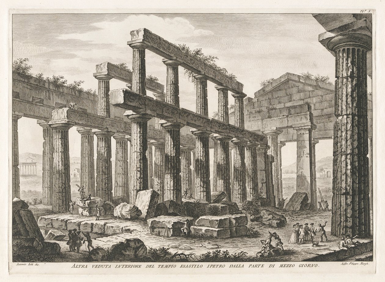 Outra Vista Interior do Templo Hexastyle Hypaethral do Sul, de Antiguidades de Paestum de Filippo Morghen