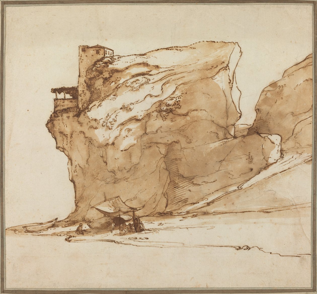 Paisagem com uma grande rocha de Filippo Napoletano