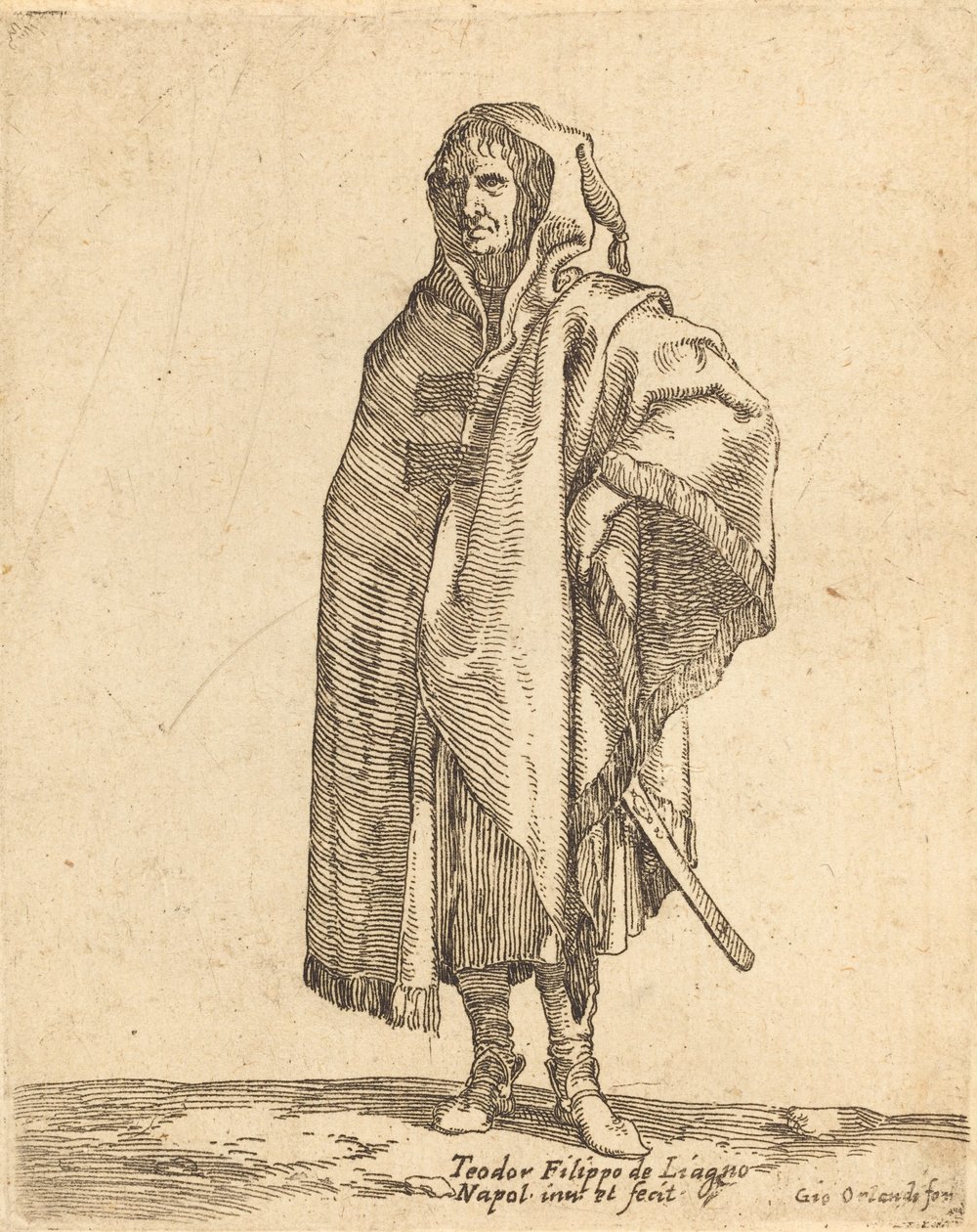 Soldado de pé em um longo manto de Filippo Napoletano