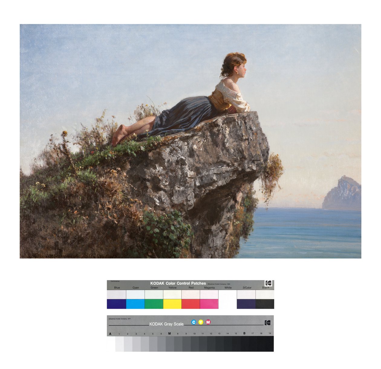 Menina jovem, ligado, um, rocha, em, sorrento de Filippo Palizzi