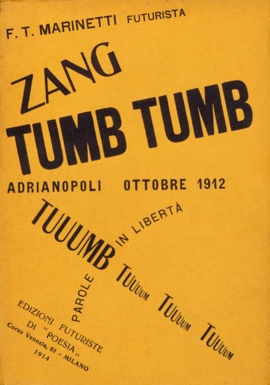 Capa do livro de Filippo Tommaso Marinetti "Zang Tumb Tumb" de 1912. coleção particular Milão de Filippo Tommaso Emilio Marinetti