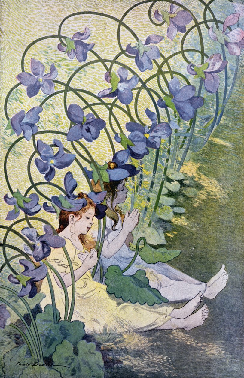 As violetas, flores vivas, 1897 (gravura a cores) de Firmin Bouisset