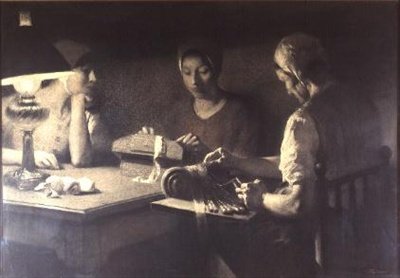 Os Fabricantes de Rendas (carvão vegetal e sépia) de Firmin Baes