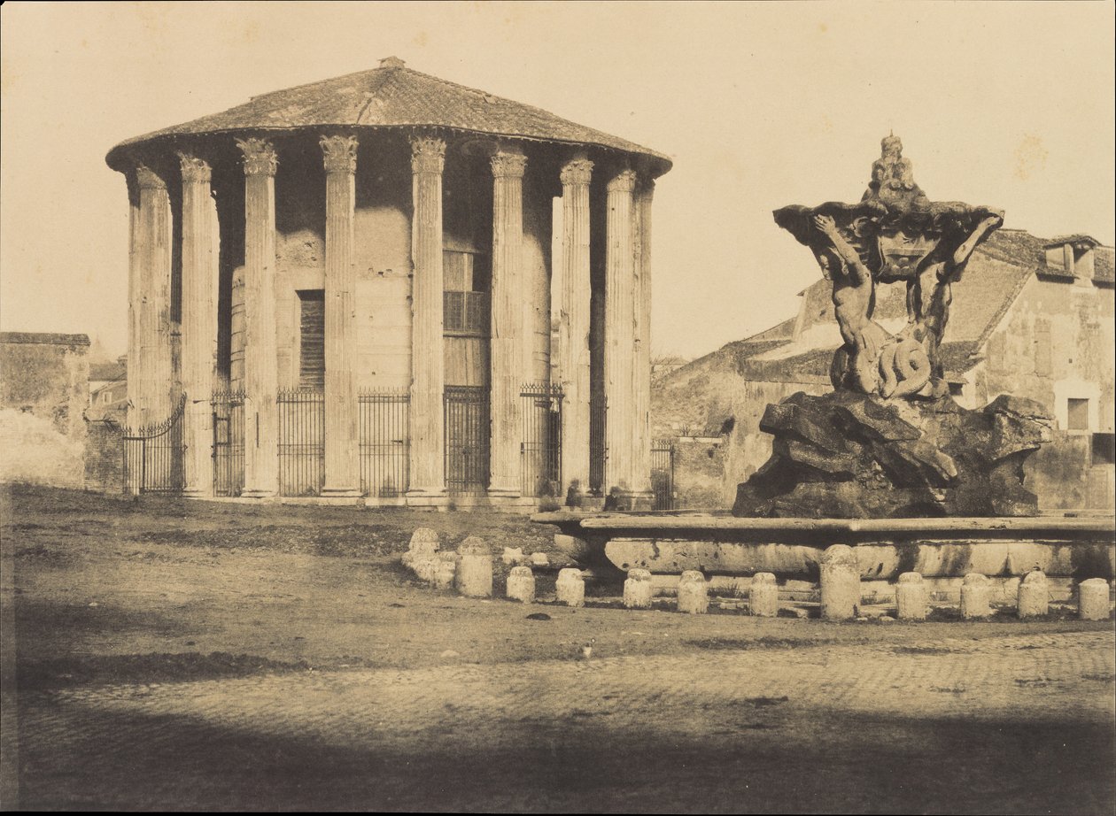 Templo da Vesta e da Fonte, Piazza Bocca della Verita, ca. 1855. de Firmin Eugène Le Dien.