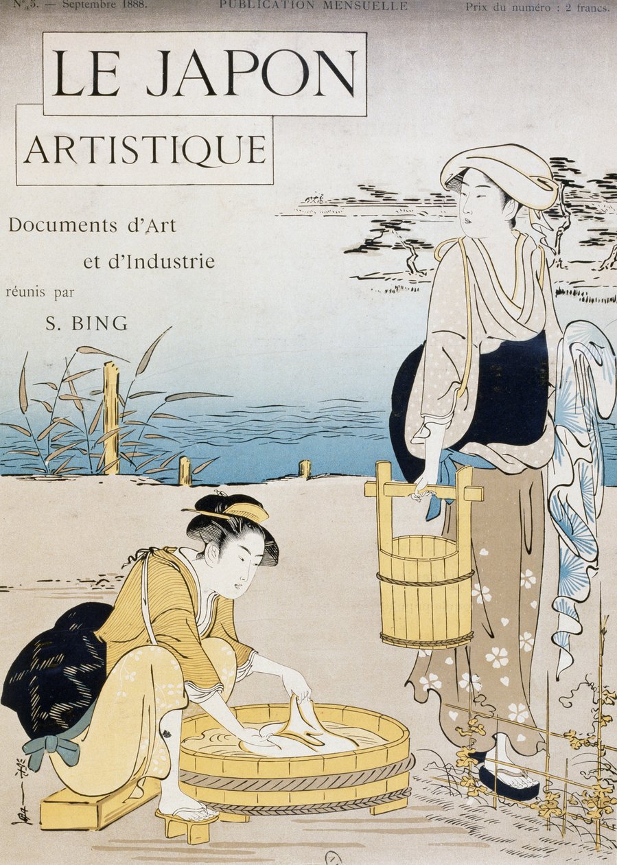 Mulheres lavando no rio, capa de Firmin Gillot (1819-1872), Le Japon Artistique (Arte Japonesa), documentos de arte e indústria recolhidos por Siegfried Bing (1838-1905), publicação mensal Julho 1889, França de Firmin Gillot