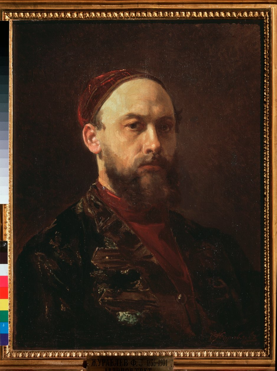 Auto-retrato - pintura de Firs Sergeevich Zhuraviev (1836-1901), óleo sobre tela, arte russa do século XIX - Galeria Estatal Tretyakov, Moscovo de Firs Sergeevich Zhuravlev