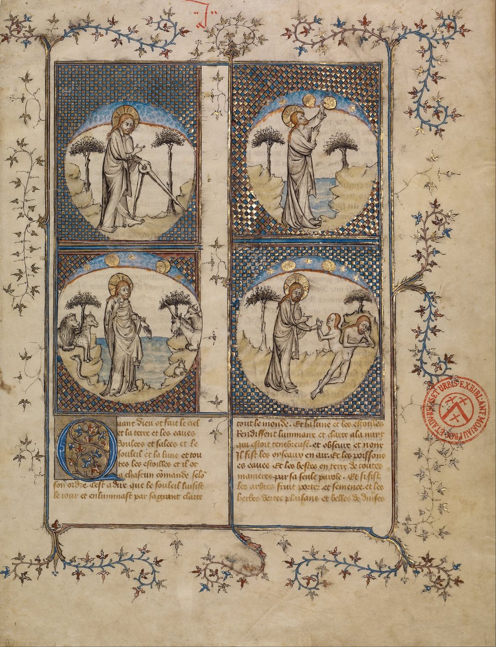 Cenas da criação de First Master of the Bible historiale of Jean de Berry