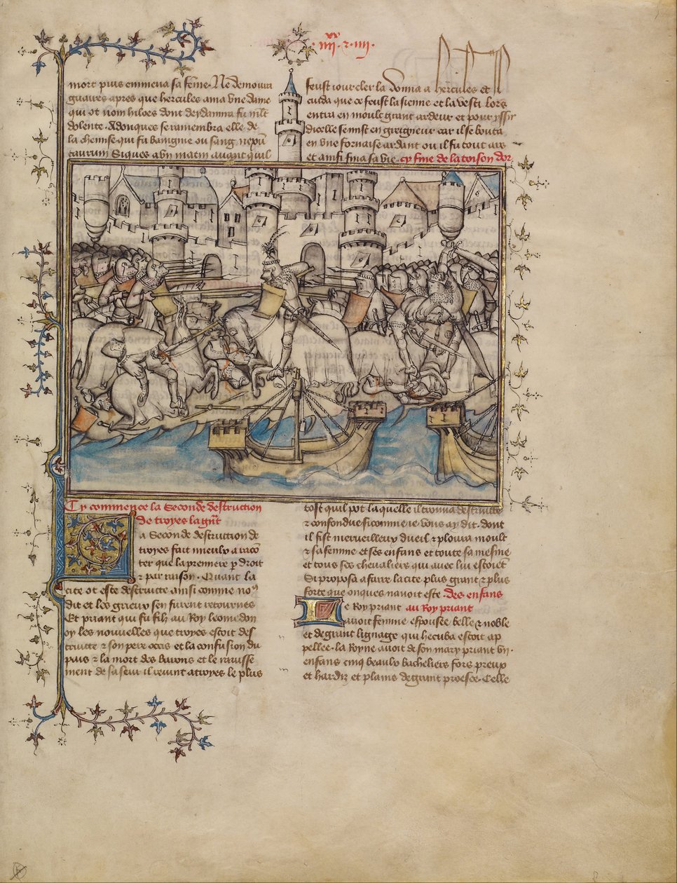 Uma batalha da guerra de Trojan de First Master of the Bible historiale of Jean de Berry