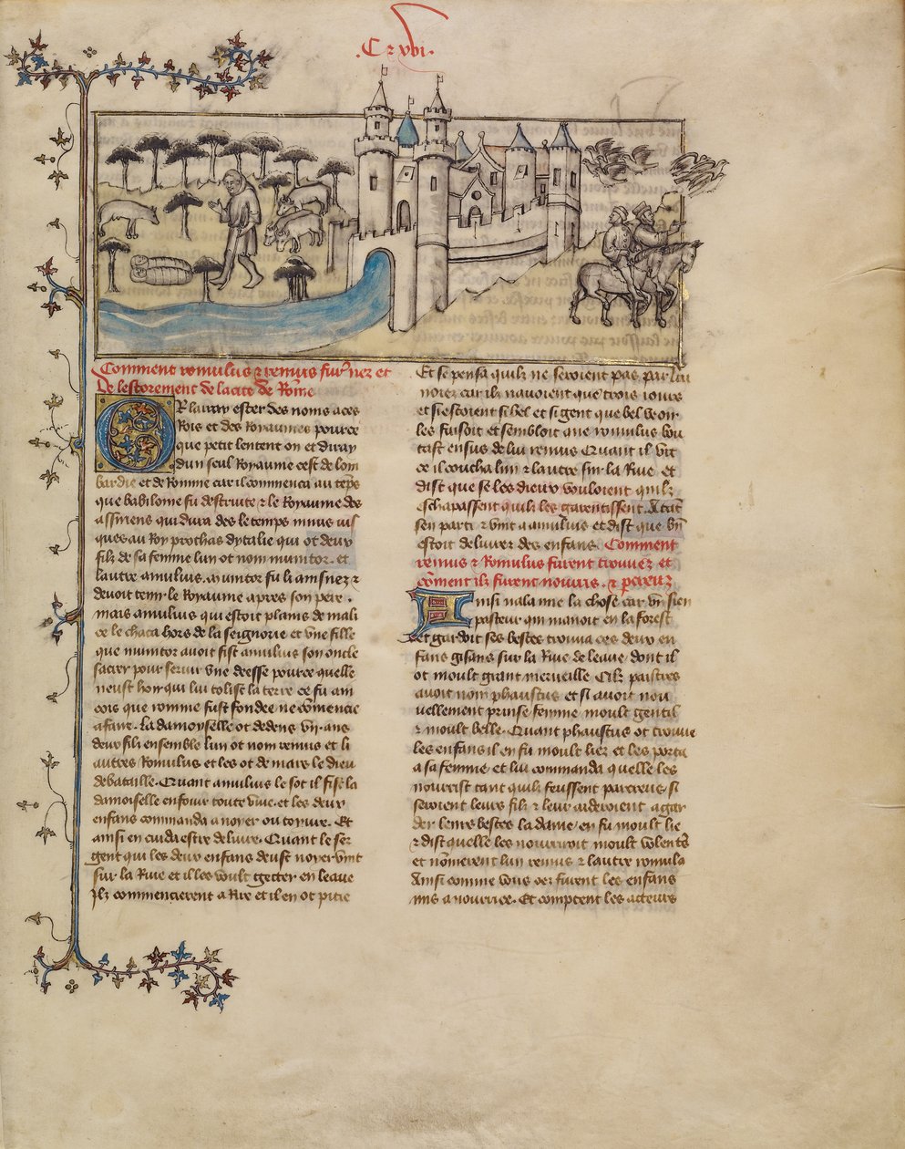 Rómulo e Remo de First Master of the Bible historiale of Jean de Berry