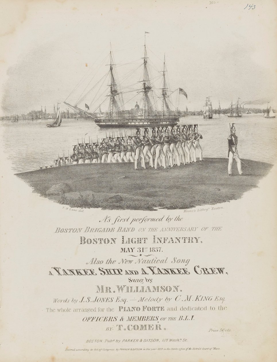 Um navio ianque e uma tripulação ianque (capa da partitura) de Fitz Henry Lane