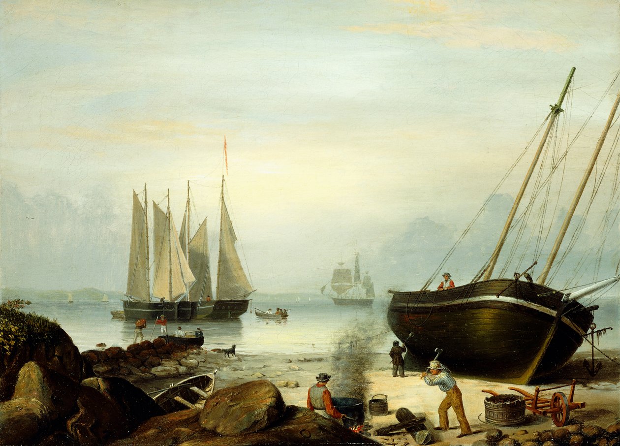 Encalhado para reparos, ponto de Duncan, Gloucester, 1848 de Fitz Henry Lane