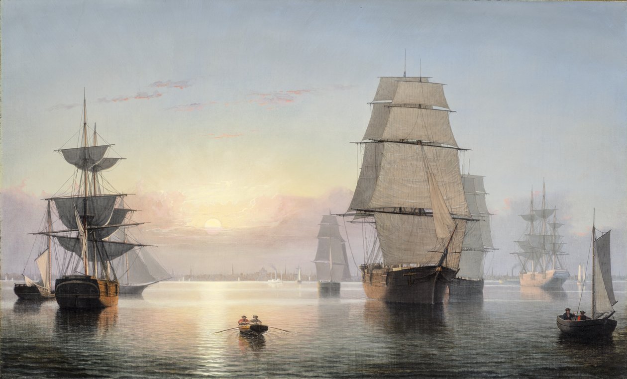 Porto de Boston, pôr do sol de Fitz Henry Lane