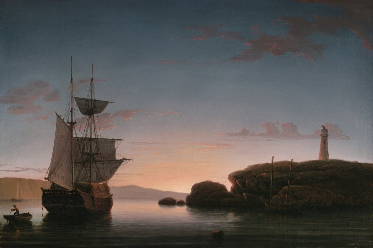 Farol em Camden, Maine, 1851 de Fitz Henry Lane