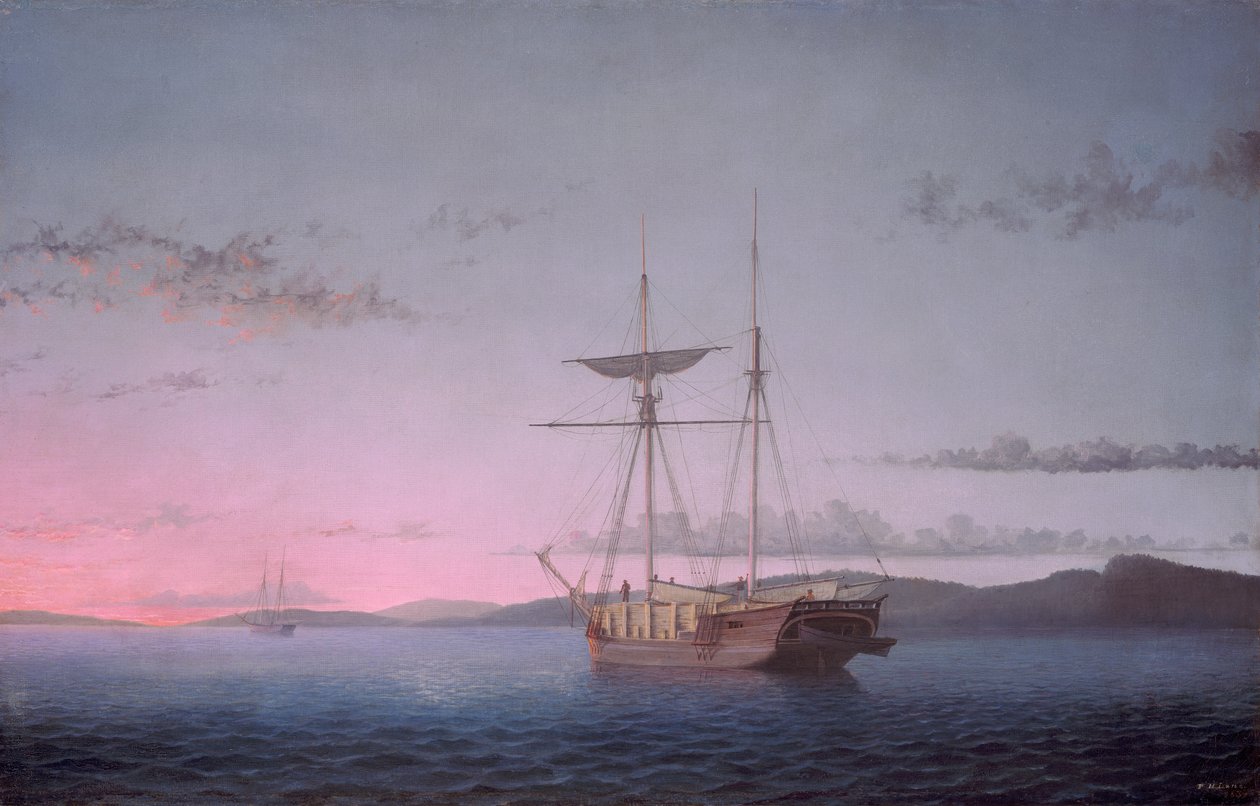 Escunas de madeira à noite na baía de Penobscot de Fitz Henry Lane