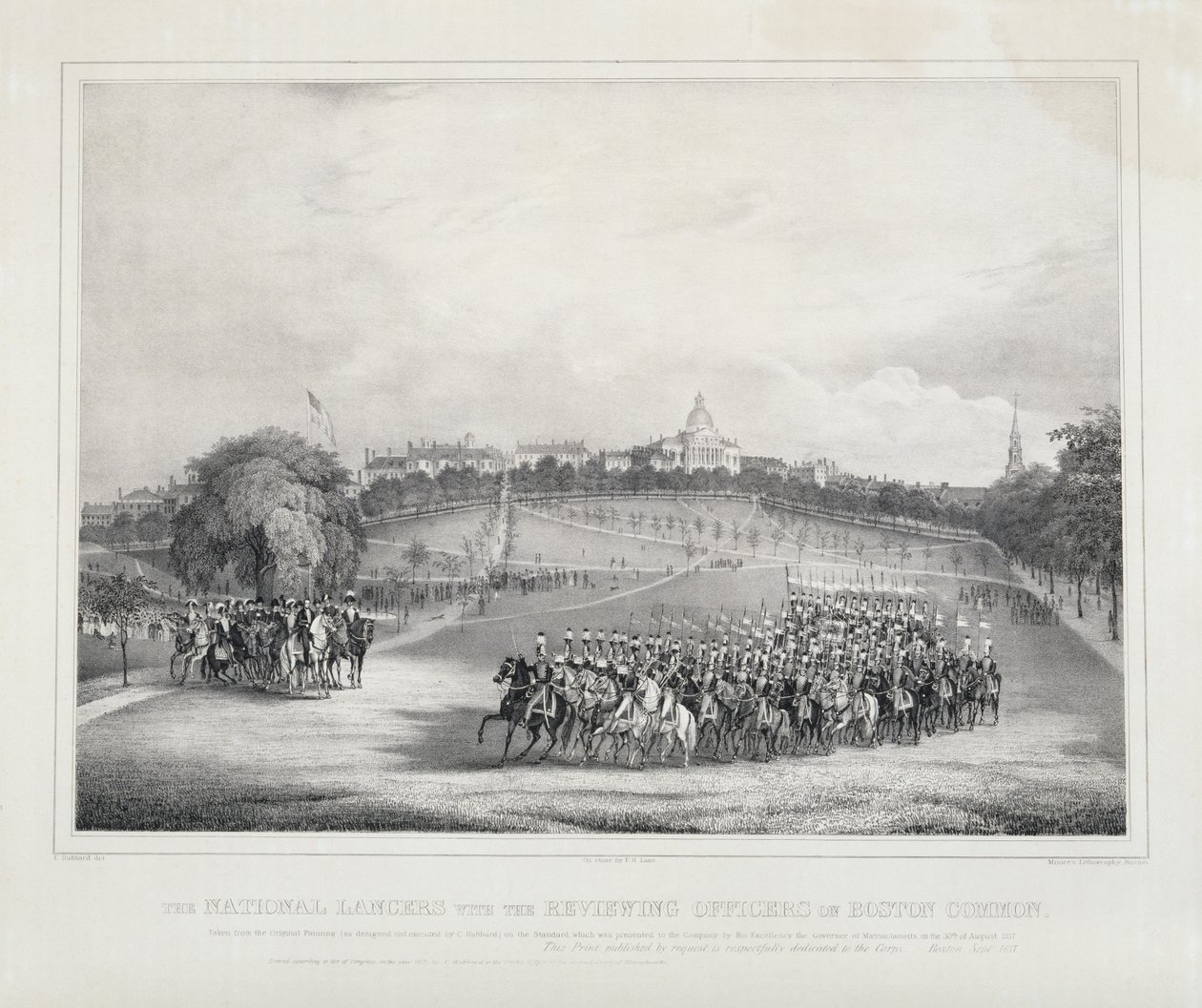 The National Lancers com os Oficiais de Revisão em Boston Common de Fitz Henry Lane
