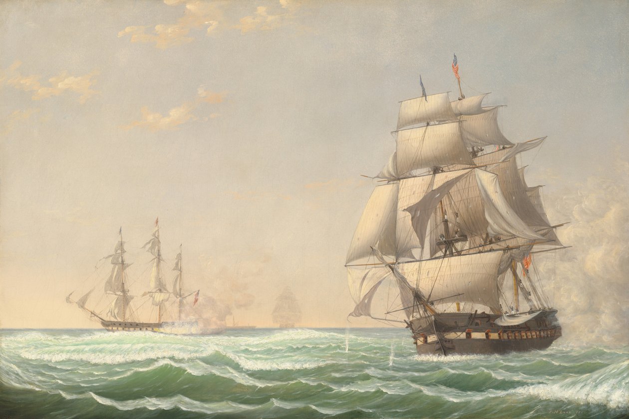 O Presidente da Fragata dos Estados Unidos Envolvendo o Esquadrão Britânico, 1815, 1850. de Fitz Hugh Lane