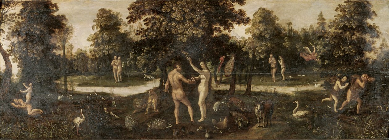 Adão e Eva banidos do paraíso de Flemish School