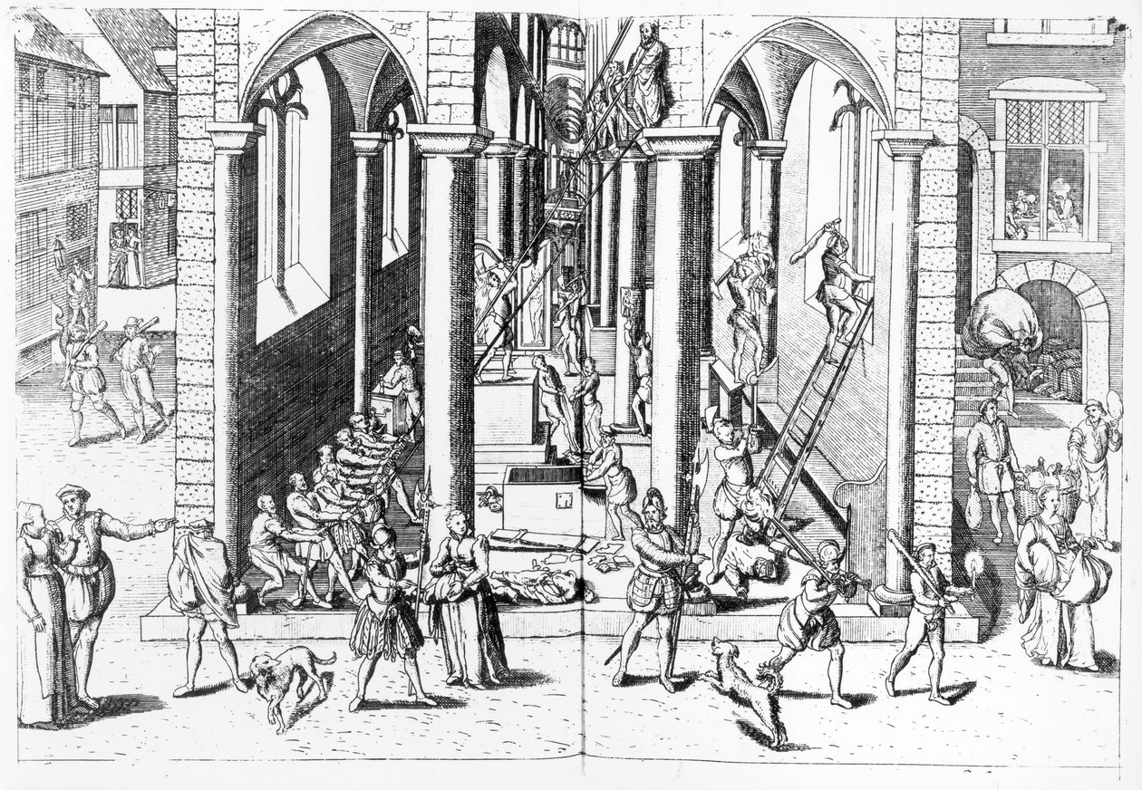 Calvinistas destruindo estátuas nas igrejas católicas, 1566 de Flemish School