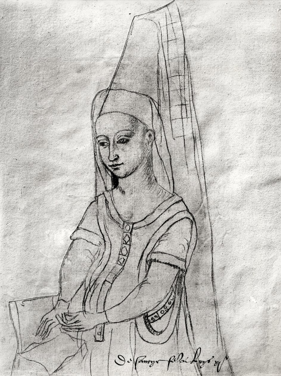 Charlotte de Savoie (c.1442-83) esposa de Luís XI (1422-83), do &39;Roquil d&39;Arras&39; (carvão sobre papel) de Flemish School