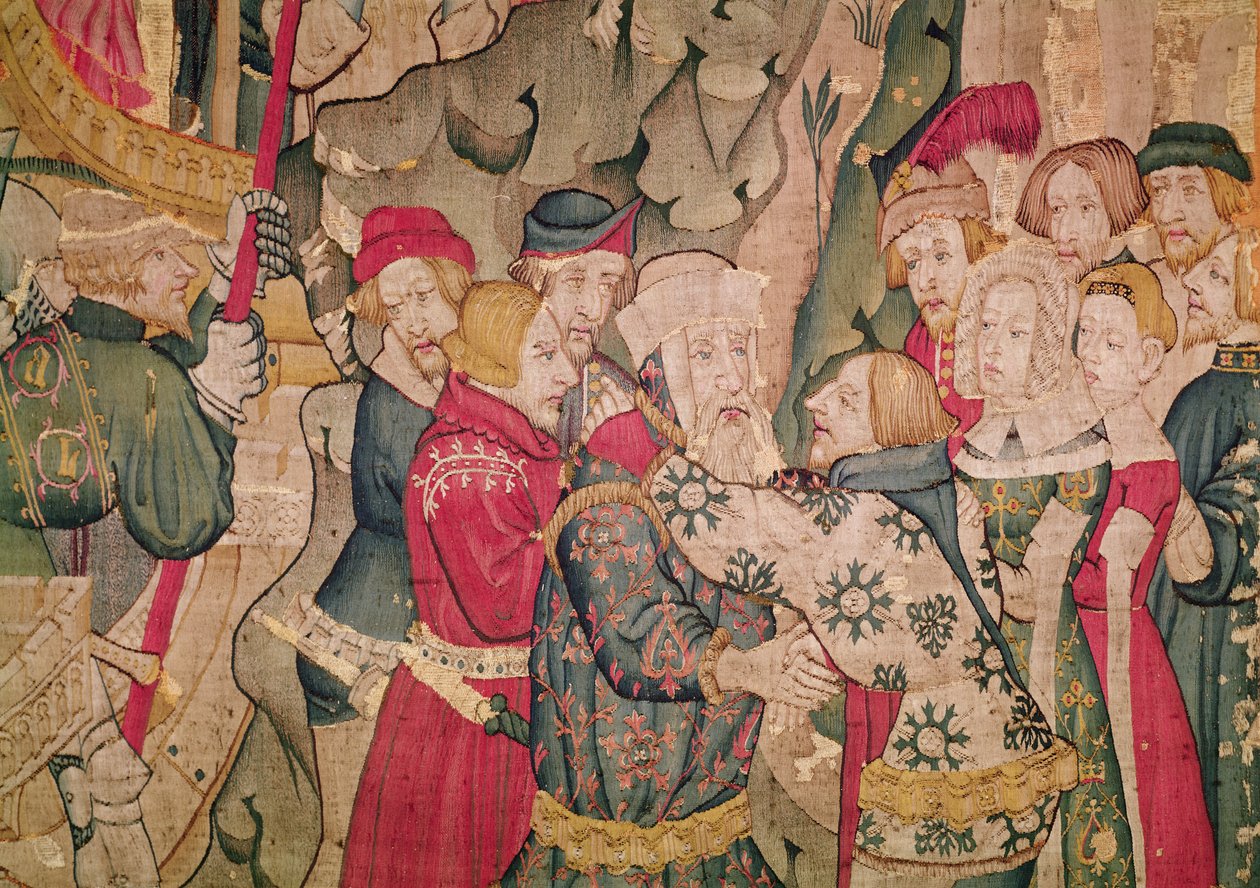 Detalhe da História de Jourdain de Blaye, Oficina de Arras (tapeçaria) (detalhe de 215164) de Flemish School
