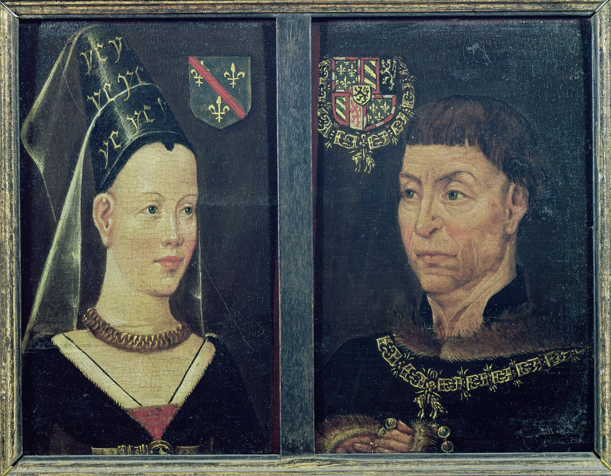 Retrato duplo de Charles le Temeraire (1433-82) Duque de Borgonha e sua esposa, Isabelle de Bourbon (1436-65) de Flemish School