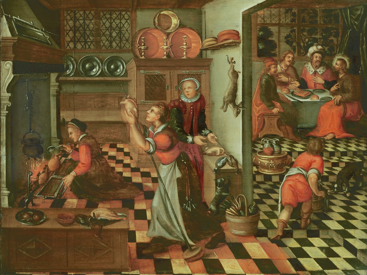 Interior da cozinha, a ceia em Emaús de Flemish School