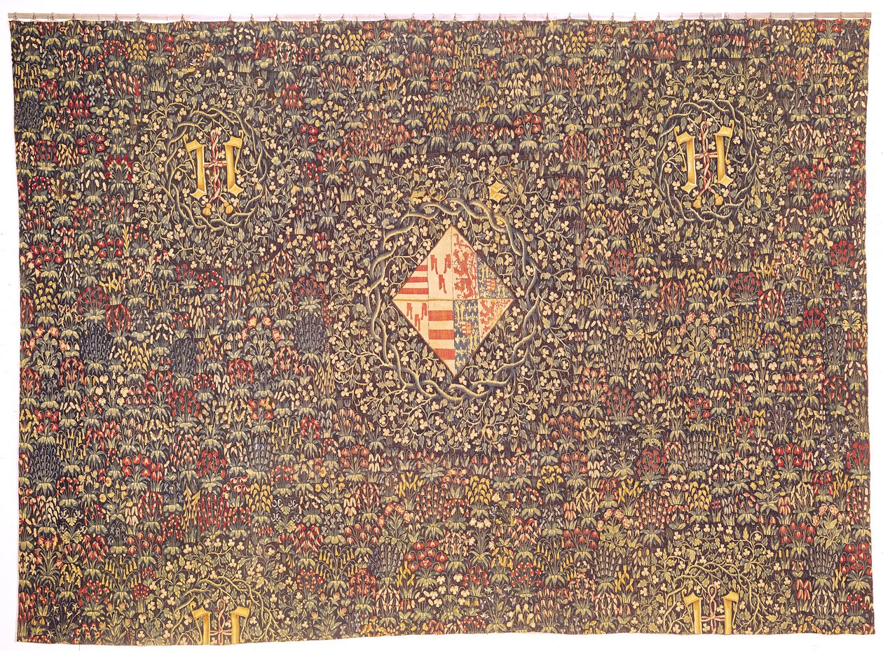Mille floresce com o brasão de Jacqueline de Luxemburgo (n. 1339) (tapeçaria) de Flemish School