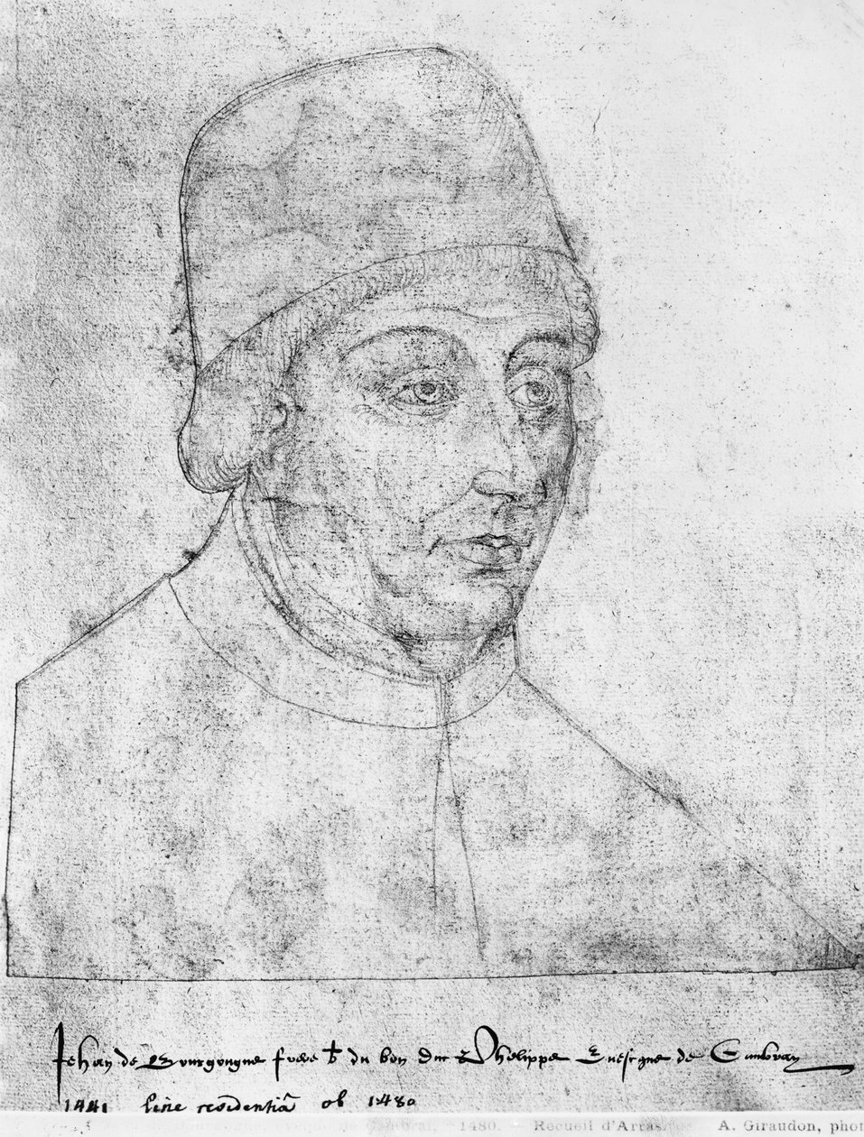 Ms 266 fol.96 John of Burgundy, bispo de Cambrai, de &39;The Recueil d&39;Arras&39; (giz vermelho sobre papel) de Flemish School