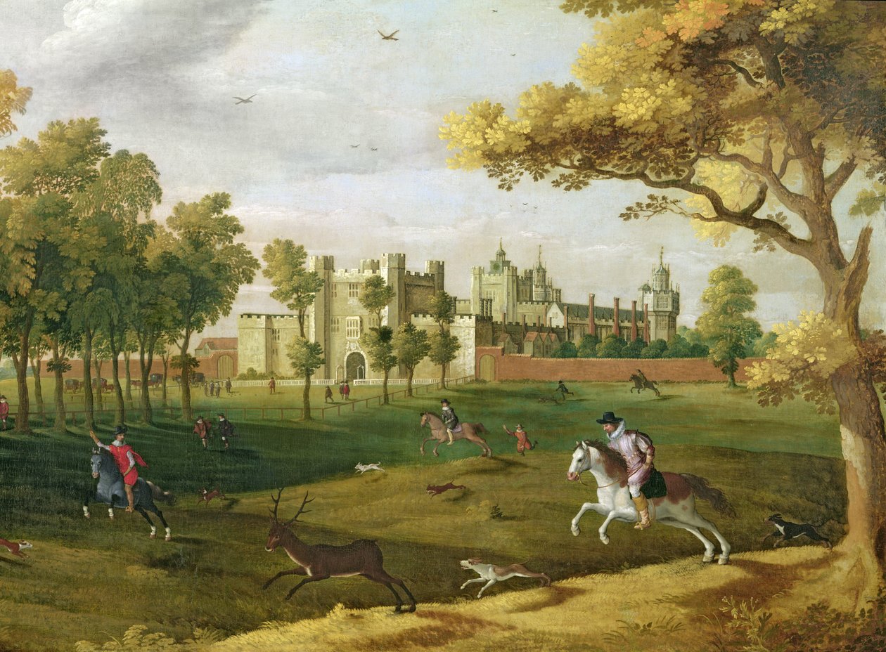 Palácio Nonsuch no tempo do rei Jaime I, início do século XVII (detalhe de 65995) de Flemish School