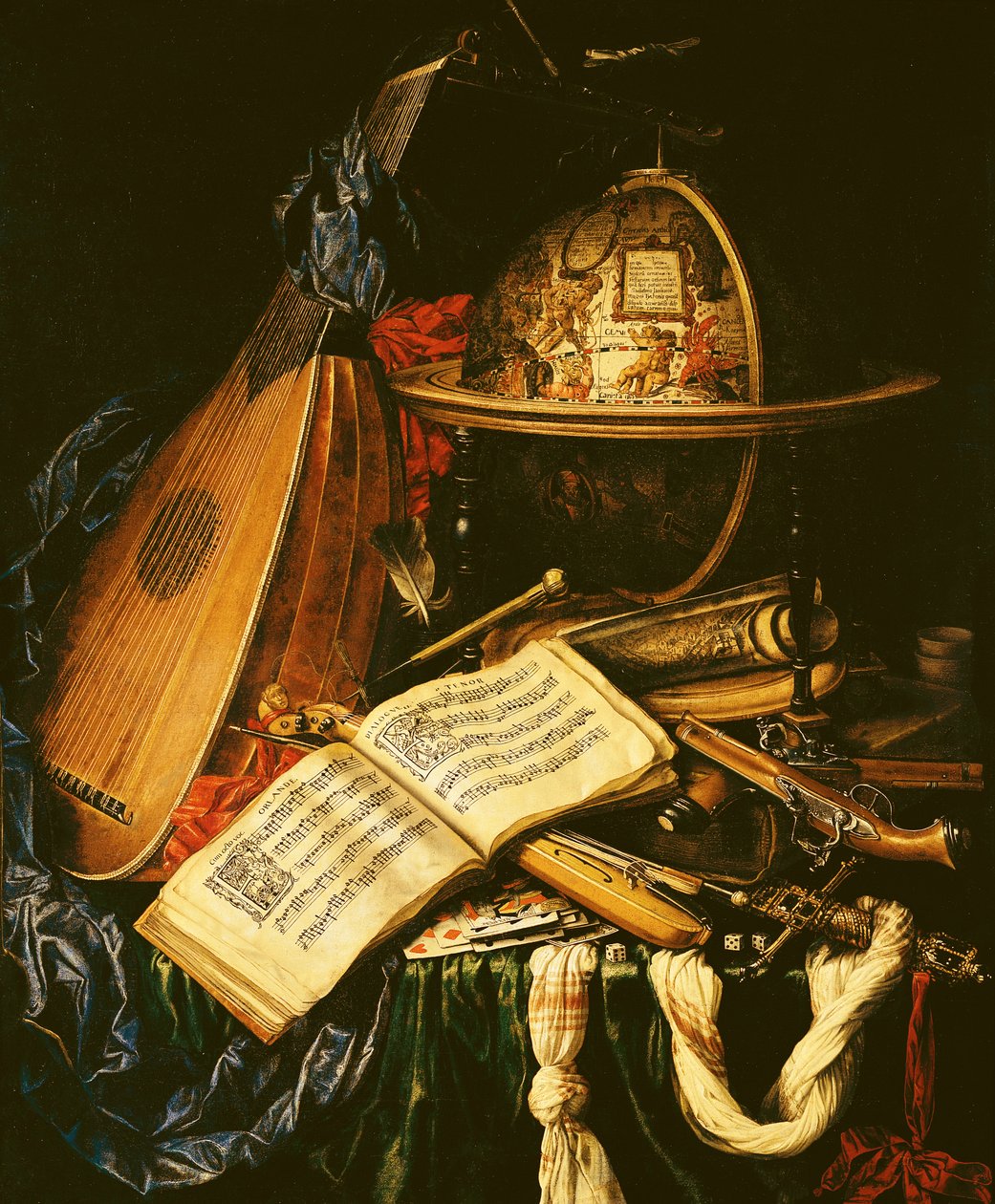 Ainda vida com instrumentos musicais de Flemish School