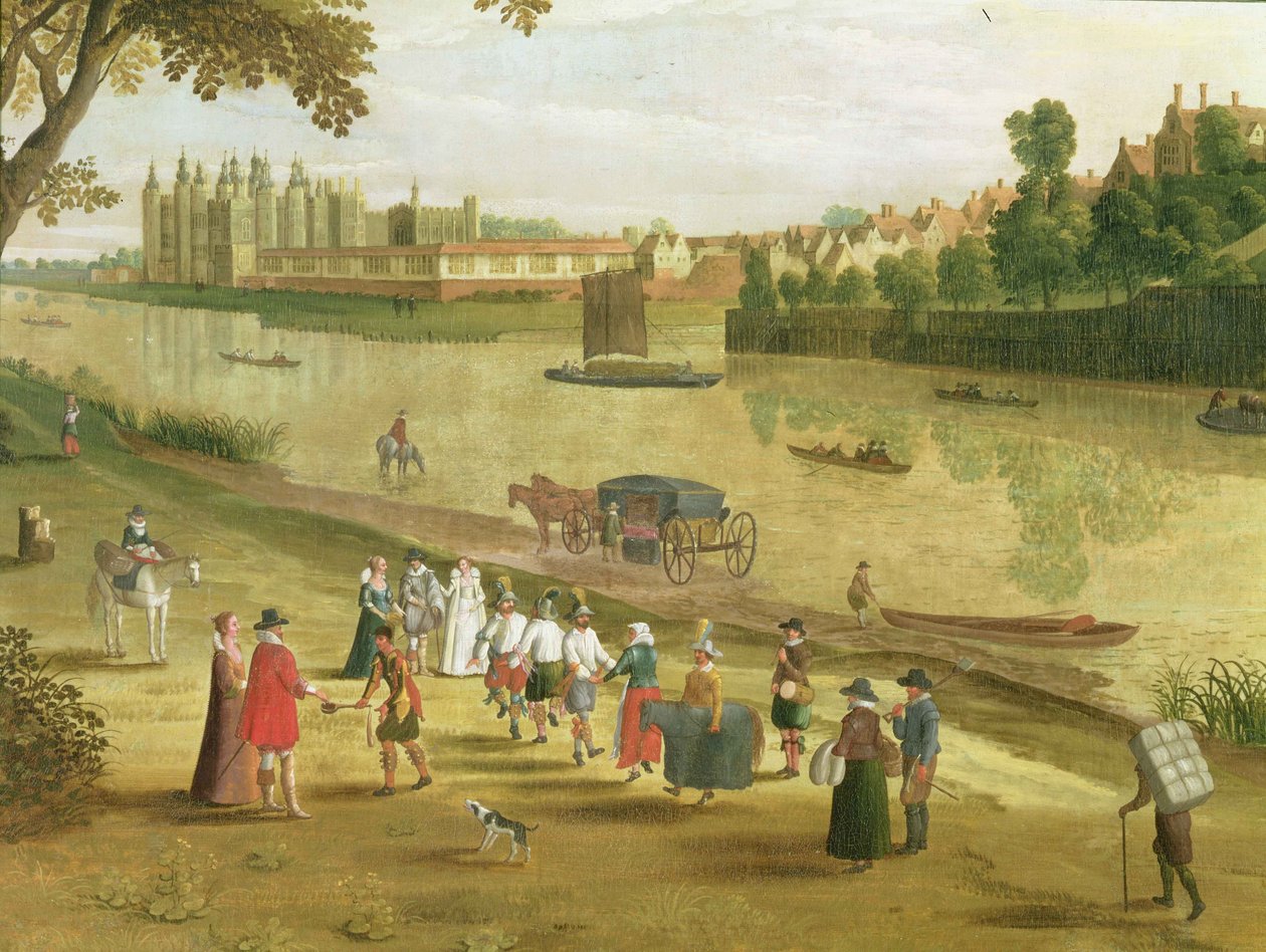 O Tamisa em Richmond, com o Antigo Palácio Real, c.1620 (detalhe) (ver também 65997) de Flemish School