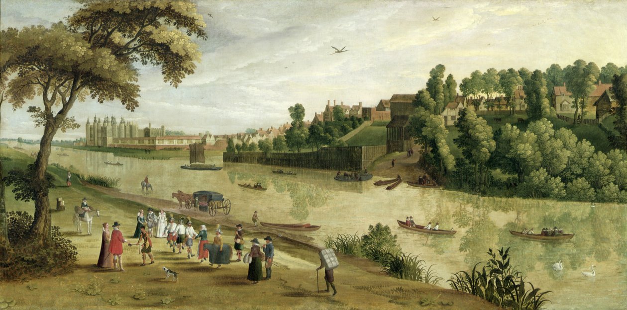 O Tamisa em Richmond, com o antigo palácio real, c.1620 de Flemish School