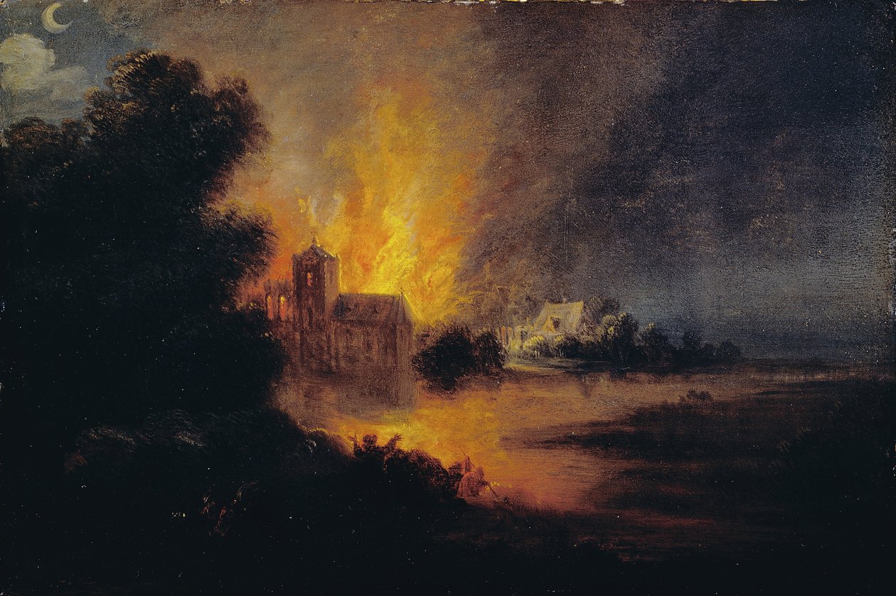 Uma aldeia em chamas de Flemish or Dutch