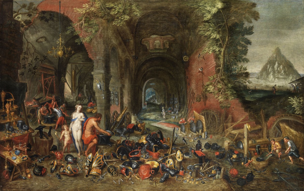 Vênus e Cupido na forja do vulcão. de Flemish painter in the circle of Jan Brueghel