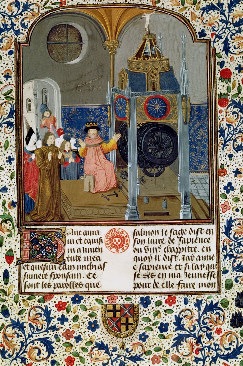 2095 455 f.9 A casa que admira o relógio raro de um tratado sobre moralidade, meados do século XV de Flemish School