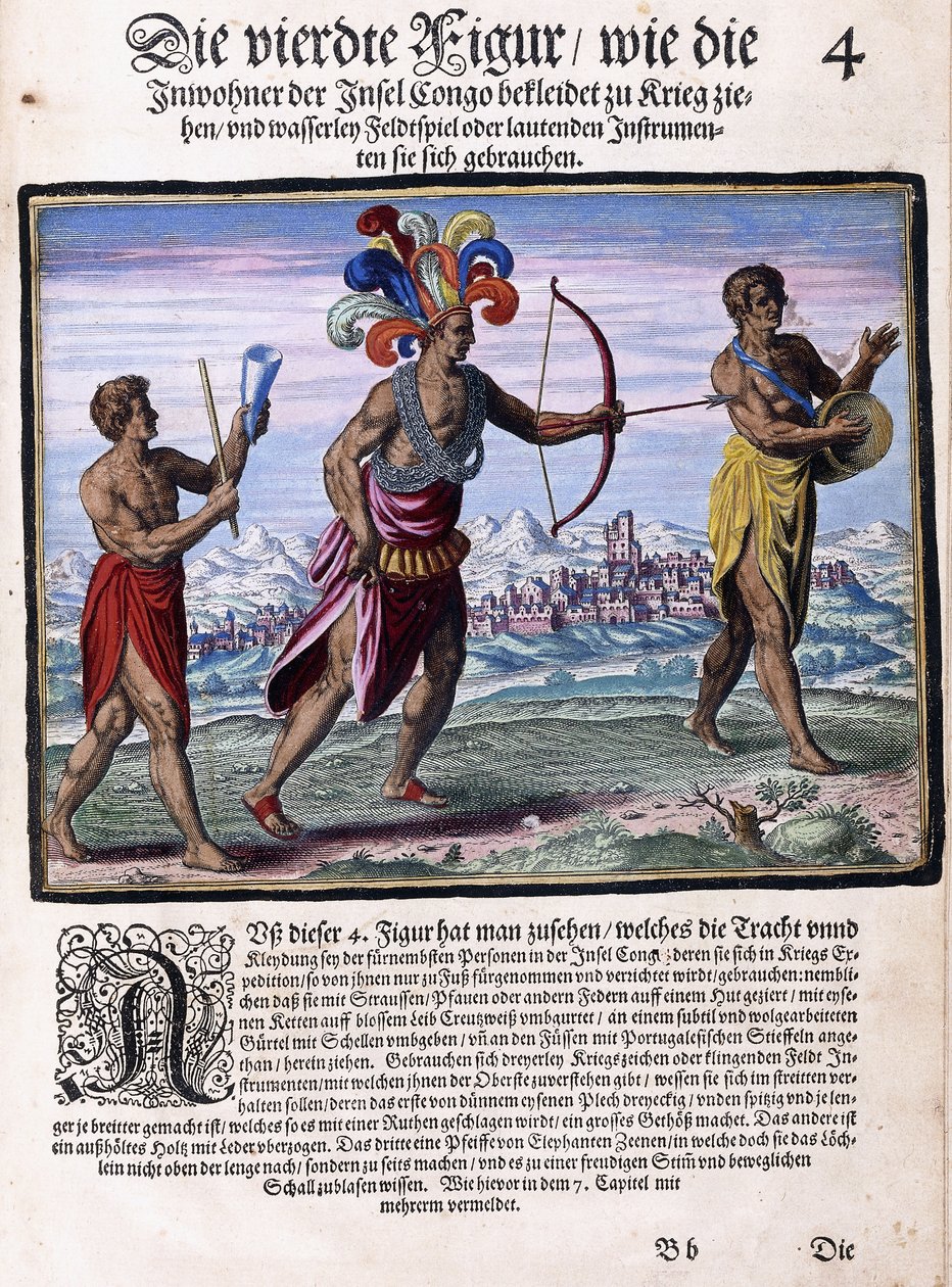 Uma página do livro "Pequenas viagens, em alemão, parte I: Pigafetta" s Congo ", 1597 de Flemish School
