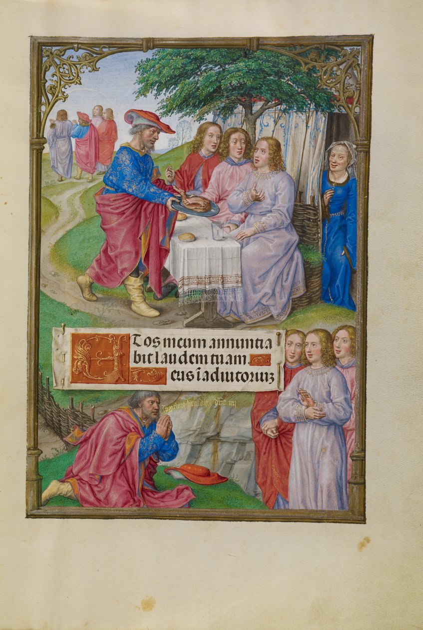 Abraão e os Três Anjos, c.1510-20 (têmpera, ouro e tinta no pergaminho) de Flemish School