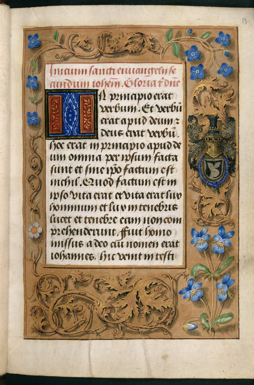 Acrescentar MS 54782, f.13r Ilustração do "Hastings Hours" mostrando brasão de família, c.1475-83 (vellum) de Flemish School
