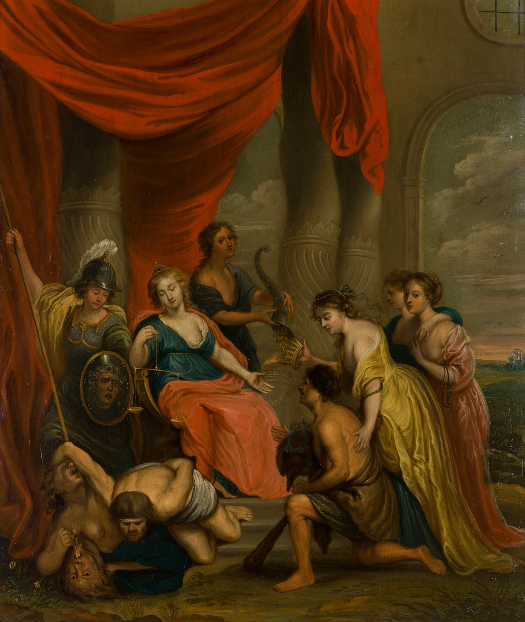 Uma Pintura Alegórica da Justiça, c.1630-1700 (óleo sobre cobre) de Flemish School