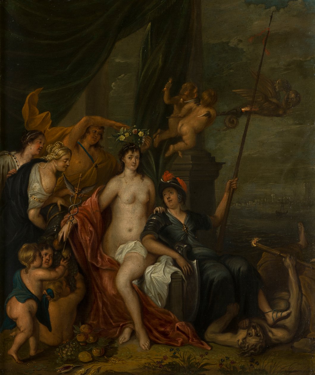 Uma Pintura Alegórica da Paz, c.1630-1700 (óleo sobre cobre) de Flemish School