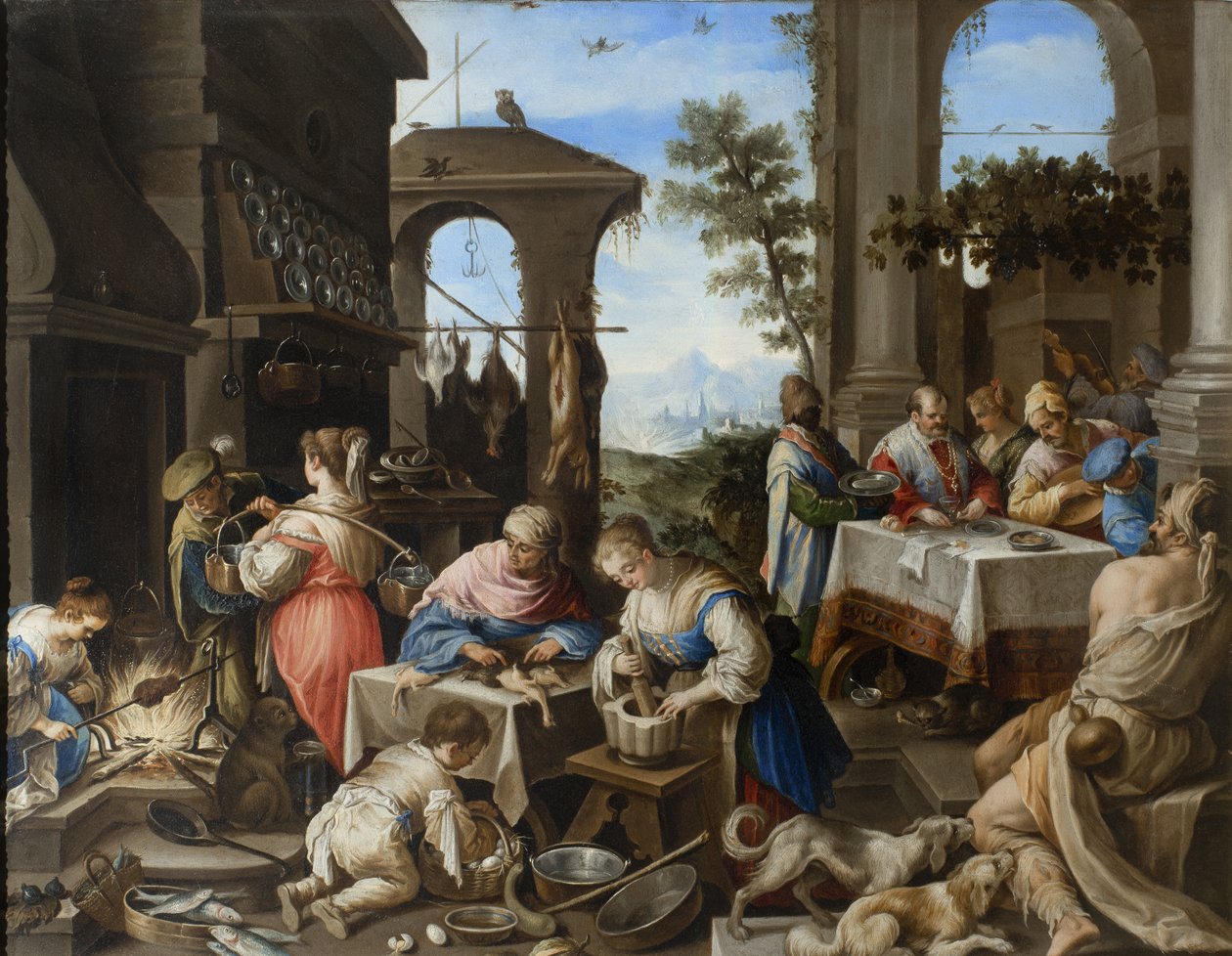 Banquete do rico Epulone, 1600-25 de Flemish School