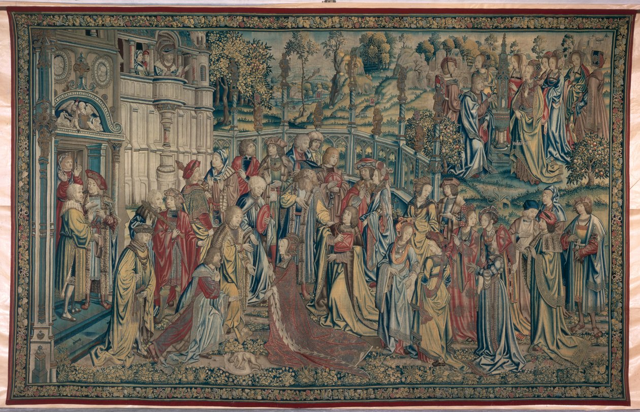 Bate-Seba ordenou ao Palácio, Tapeçaria de Davi e Bate-Seba, c.1510-15 de Flemish School