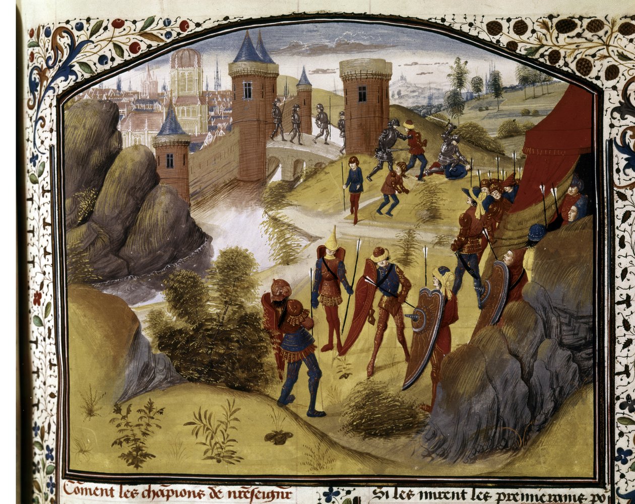 CRUSADAS: Batalha entre muçulmanos e cruzados nas muralhas de Antioquia de Flemish School