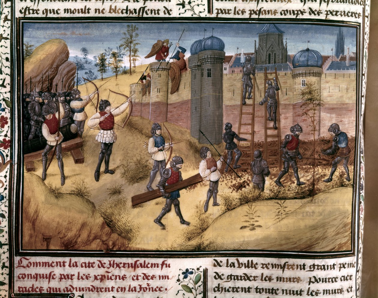 CRUSADAS: "Os cruzados escalando as muralhas de Jerusalém". De "Histoire des Cr... de Flemish School